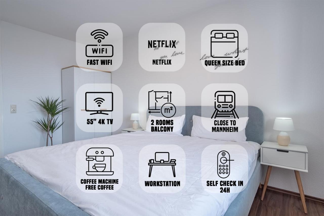 Schöne 2 Zimmerwohnung mit UHD-TV, großem Balkon und Hängematte Lampertheim Exterior foto